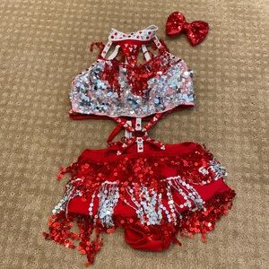 Girls Silver and Red Fringy Dance Costume